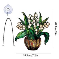 Plante verte et animal en pot acrylique vert fenêtre suspendue attrape-soleil avec crochet et boîte-cadeau