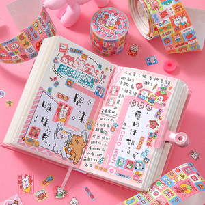 2m de ruban adhésif par rouleau, collection Happy, série Graffiti, autocollants décoratifs mignons de dessins animés pour carnet et cartes - Product Image 3