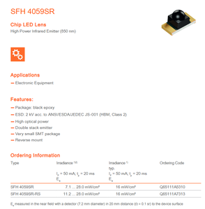 Émetteurs infrarouges LED OSRAM SFH 4059SR-RS 860 nm 2,95 V 50 mA 95 mW/sr 2-SMD Algainp avec lentille, angle de vision de 30 degrés - Product Image 2