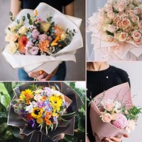 Papier d'Emballage Floral Imperméable Noir de Luxe, Bord Doré, Papier Cadeau pour Bouquets Colorés, Fournitures pour Fleuristes