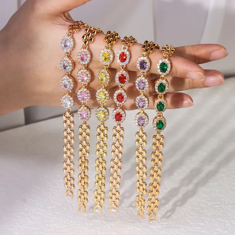 Braccialetto Haosen all'ingrosso braccialetto placcato oro 18 carati Design fantasia zircone colorato Kit braccialetto donna fortunata