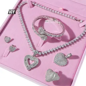 Heart-shaped Photo Pendant Necklace Silver Color Iced Tennis Chain Cubic Zirconia Fashion Women Men Jewelry