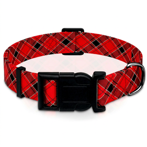 Collar para Perro a Cuadros Rojos, Cierre de Hebilla Ajustable, Estilo Clásico, Material de Poliéster para Todas las Estaciones - Product Image 1