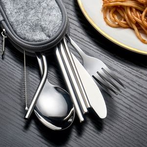Utensils Travel Camping Cutlery Straws Portable Case Stainless Steel Flatware Set - Product Image 4