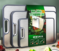 Ensemble de 3 planches à découper en titane, double face, titane pur/PP de qualité alimentaire, planche à découper pour la cuisine, facile à nettoyer, grande taille