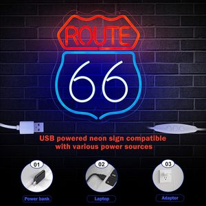 ป้ายไฟนีออน LED รูท 66 สำหรับตกแต่งภายในร้านค้า ไฟประดับผนัง ไฟบอกทางเข้า ป้ายเรืองแสง - Product Image 3
