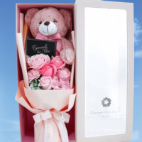 Bouquet d'ours en peluche pour la Saint-Valentin, boîte cadeau, ours en peluche avec fleurs artificielles pour petite amie