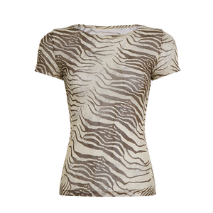 Top de Manga Corta con Estampado Animal para Mujer, con Malla Transparente y Cuello Asimétrico, Estilo Retro Moderno para el Verano de 2026 - Product Image 6