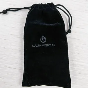 Bolsa plegable de terciopelo bordada personalizada, frasco de Perfume azul marino, en blanco, con cordón, color negro