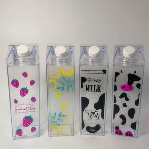 Bouteille d'eau en plastique transparente personnalisable de 500 ml sans BPA, nouveau design carré, bouteille de lait, logo, été, Halloween - Product Image 1