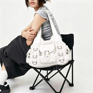 Bolso <span class=keywords><strong>de</strong></span> Hombro Estilo Motociclista Y2K para Mujer, Gran Capacidad, con Remaches, Estilo Urbano - Product Image 1