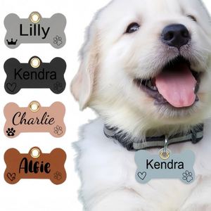 Personalized PU Leather Pets <b>Name</b> <b>Tags</b> Pet <b>Name</b> Phone Number Keychain Pendants Cute Bone Shape Design Dog Sign - Product Image 1