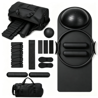 Livraison rapide, ensemble d'accessoires de yoga et de pilates noirs, sac de transport, tapis de yoga, anneau de pilates, bandes de résistance pour l'entraînement à domicile