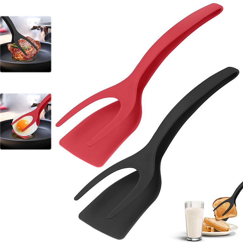 Gıda sınıfı 2 in 1 kavrama ve Flip Spatula maşa yumurta Flipper Spatula Spatula maşa ev mutfak pişirme aracı için