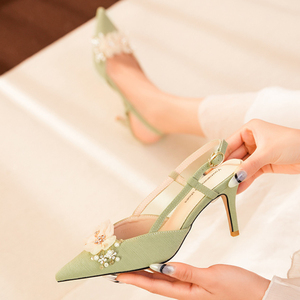 Zapatos de Tacón Alto para Mujer, con Plumas, Estilo Stiletto, Sandalias Sexys con Flores y Tira Trasera - Product Image 6