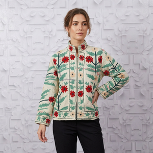 Hand Embroidered Suzani Woven Winter Boho Women's Floral <b>Kantha</b> Quilted Eco-Friendly Cotton <b>Jacket</b> Artisan Handmade - Product Image 1