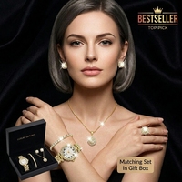 Set de 5 Relojes de Pulsera de Cuarzo para Boda, con Circonitas, Chapados en Oro, con Caja, para Mujer