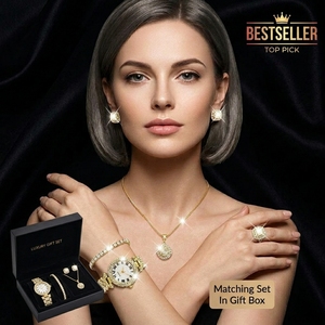 <span class=keywords><strong>Set</strong></span> di Gioielli Placcati Oro con Zirconi <span class=keywords><strong>per</strong></span> Donna, 5 Pezzi, con Orologio in Confezione Regalo - Product Image 1