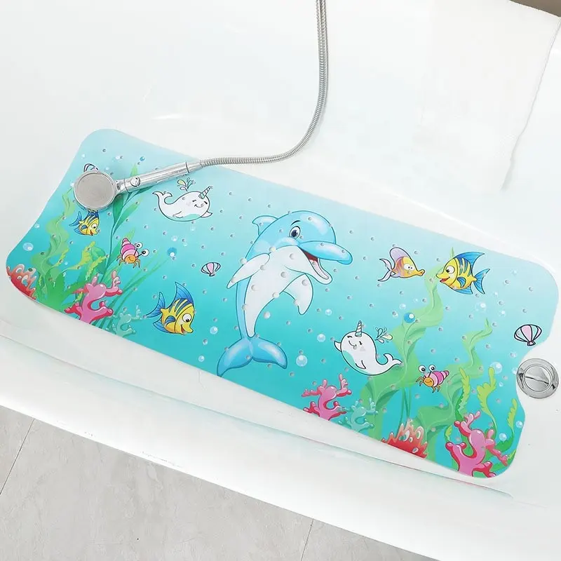 Hot Sales Custom Made 100x40cm PVC Plastic Baby Bathtub Bathroom Anti Slip Cartoon Animal Pattern Kids Bath Mats
