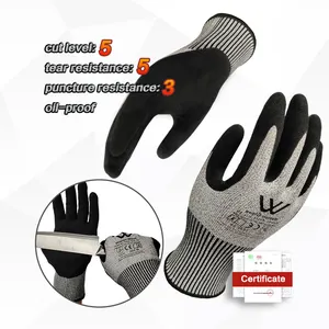 CE EN388 Great Grip Hppe Level 5 Anti-cutting Safety Hand Gloves Working Gloves Construction Sandy Nitrile Coated