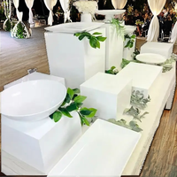 Ensemble de rehausseurs alimentaires modernes en acrylique blanc de 9 pièces, cubes de présentation pour la fête de mariage, le dessert et la décoration alimentaire