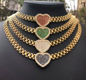 Collar de Moda Personalizado con Cadena de Eslabones Tipo Nugget de Acero Inoxidable, con Colgante de Corazón con Circonita y Piedra de Nacimiento de 12 Meses - Product Image 2