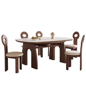 Table à manger <span class=keywords><strong>ronde</strong></span> en bois massif pour 8 personnes, combinaison <span class=keywords><strong>de</strong></span> chaises, rétractable, double usage, petit appartement, pliable - Product Image 5