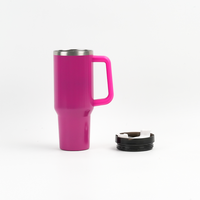 Gobelet isotherme en acier inoxydable avec poignée 40oz, tasse de voyage isolée sous vide, finition mate magenta, pour porte-gobelet de voiture, sans BPA, logo personnalisé, ODM