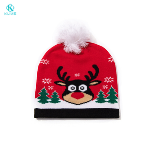 Nouveau <span class=keywords><strong>bonnet</strong></span> en tricot jacquard tendance pour <span class=keywords><strong>Noël</strong></span>, rouge, classique, avec pompon, imprimé numérique Père <span class=keywords><strong>Noël</strong></span> et rennes, unisexe, pour adulte, <span class=keywords><strong>bonnet</strong></span> d'hiver - Product Image 1
