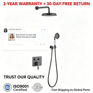 Système de douche encastré mural de luxe en laiton massif brossé doré, haute pression, avec douchette pluie intégrée, 2 modes de jet - Product Image 6