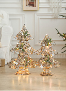 Décoration de Noël en fer doré champagne, bonhomme de neige, renne, avec lumière LED, corde en chanvre scintillante, ornement de table pour les fêtes - Product Image 5
