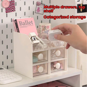 Organisateur de bureau à <span class=keywords><strong>tiroirs</strong></span> Boîte de rangement de cosmétiques Boîte de maquillage en <span class=keywords><strong>plastique</strong></span> avec 4 mini <span class=keywords><strong>tiroirs</strong></span> - Product Image 4