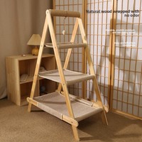 Structure d'escalade pour chat à 3 niveaux en sisal avec maisonnette intégrée, hamac balançoire, griffoir, échelle et jouet - Style mignon