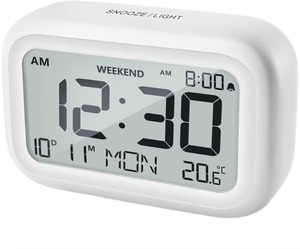 Trắng cạnh giường ngủ Đồng hồ LCD hiển thị âm lượng có thể điều chỉnh chế độ cuối tuần phòng ngủ văn phòng bàn Du Lịch Kỹ thuật số Đồng hồ báo thức - Product Image 1