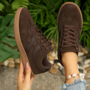 Baskets de sport vintage en <span class=keywords><strong>cuir</strong></span> véritable <span class=keywords><strong>marron</strong></span> pour <span class=keywords><strong>femme</strong></span> - Nouveauté 2026, chaussures de sport décontractées plates à lacets, polyvalentes, blanches - Product Image 1