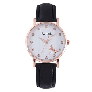 Montre à quartz en cuir pour femmes, <span class=keywords><strong>belle</strong></span> et élégante, motif libellule, cadran blanc, montres à quartz pour femmes - Product Image 6