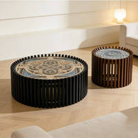 Table basse moderne en bois massif sculpté de style chinois rétro, écologique et durable, ensemble de tables à thé rondes de luxe pour salon