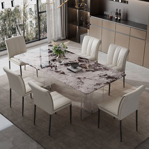 Table à <span class=keywords><strong>manger</strong></span> en marbre de luxe avec pieds en acrylique, meubles de salon rectangulaires modernes, pour <span class=keywords><strong>6</strong></span> <span class=keywords><strong>personnes</strong></span>, haut de gamme, pour la maison et les villas - Product Image 6