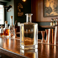 Bouteille en verre carrée de 750 ml sur mesure pour Tequila et Rhum avec bouchon en liège – Qualité supérieure, forme plate