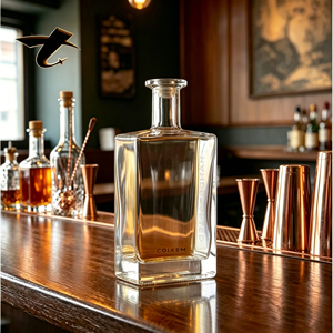 Botella <span class=keywords><strong>de</strong></span> Vidrio Cuadrada <span class=keywords><strong>de</strong></span> 750 ml para <span class=keywords><strong>Tequila</strong></span> y Ron, con Sello <span class=keywords><strong>de</strong></span> Corcho, <span class=keywords><strong>de</strong></span> Calidad, Forma Plana, Tamaño Personalizado - Product Image 1