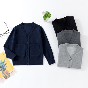 2025 mode printemps automne enfants vêtements couleur unie coton tricoté bouton Cardigan chandails pour adolescents - Product Image 1