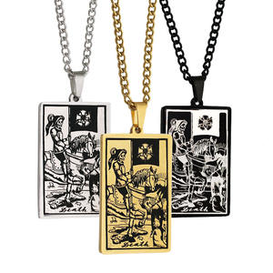 Collier avec pendentif géométrique en acier inoxydable, bijoux de mode coréenne en plaqué or 18K, pendentif pour <span class=keywords><strong>Horoscope</strong></span>, carte de Tarot - Product Image 3
