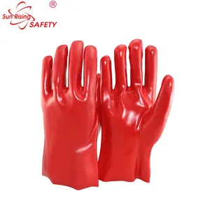 SRSAFETY Interlock full coated PVC glove, gauntlet with Length: 27 cm waterproof oil resistant glove