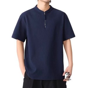 <span class=keywords><strong>T</strong></span>-shirt gaufré personnalisé OEM ODM pour homme, col en <span class=keywords><strong>V</strong></span>, demi-fermeture éclair, manches courtes, coupe ample, respirant, décontracté, é<span class=keywords><strong>t</strong></span>é - Product Image 1