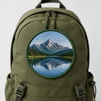 Patch brodé personnalisé à motif reflet de lac, thermocollant à bords découpés pour bagages, faible MOQ