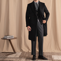 Manteau d'Hiver pour Homme 52 % Laine Noir Coupe Ajustée Mi-long Chaud Double Boutonnage Élégant Haute Qualité Polyvalent Décontracté