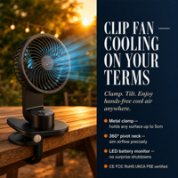 Ventilateur Socool Portable Multifonction Table Lumière LED Camping en Plein Air Électrique 5000MAh 9 Vitesses Rechargeable Clip en Plastique