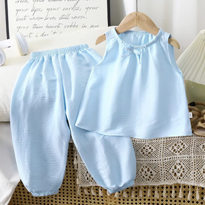 Gilet top pantaloni lunghi vestito estivo 1-10 anni ragazza carina casual pigiama aria condizionata indossare due set - Product Image 2