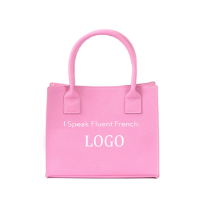 Borsa Mini Tote in Pelle Personalizzata all'Ingrosso con Ricamo 'Parlo Fluormente Francese' e Tre Catene per Ragazze - Product Image 3