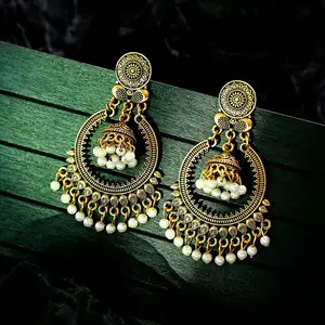 Gold Flower Wedding Women's Earrings Boho Jewelry Ladies Retro Tassel Indian Long Jhumka Style Earrings
